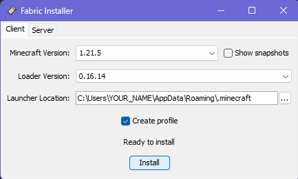 Installing Fabric Launcher